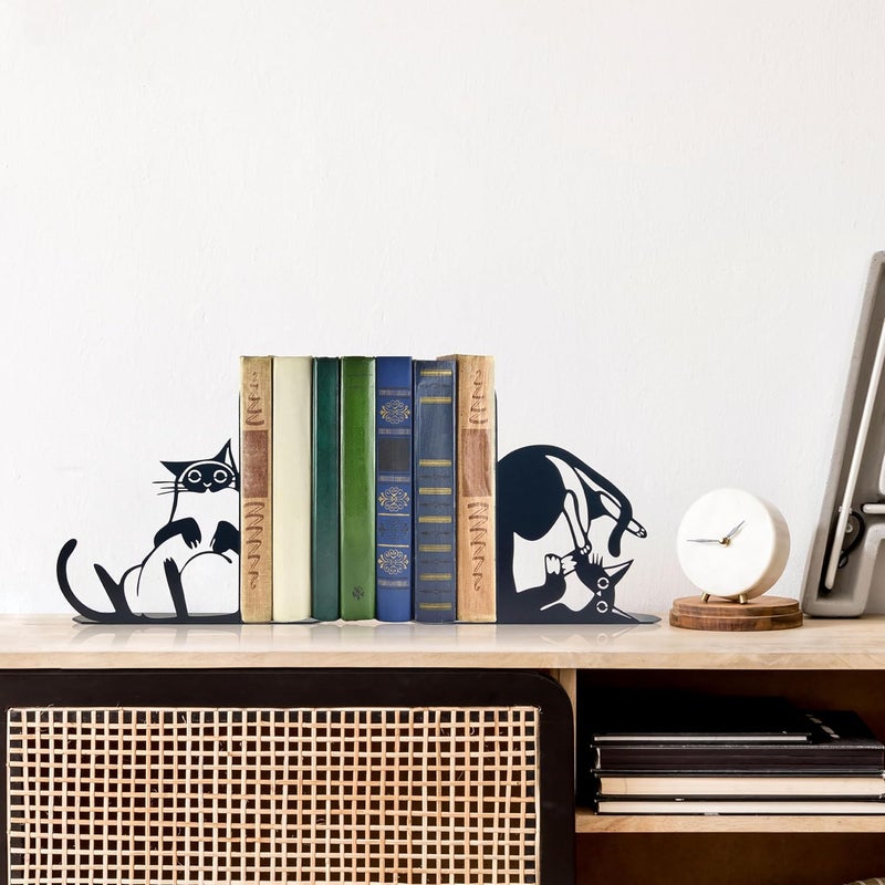 Vausart حاملات كتب معدنية على شكل قطة لطيفة لحفظ الكتب، أشياء زخرفية لمكتب المنزل، هدايا لعشاق القطط للنساء - Image 4